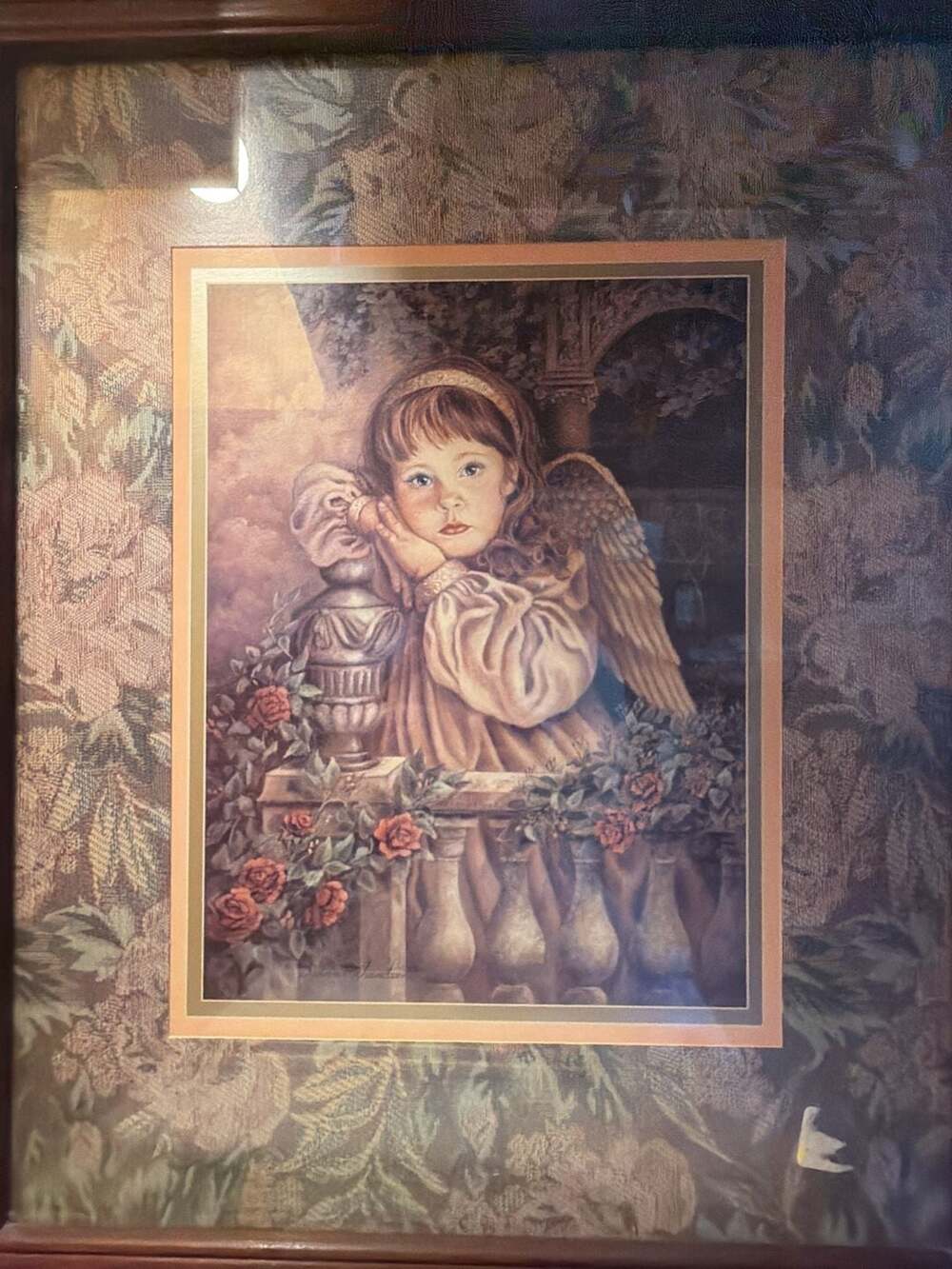 Donna Richardson Framed Angel Print with Floral Fabric Matting